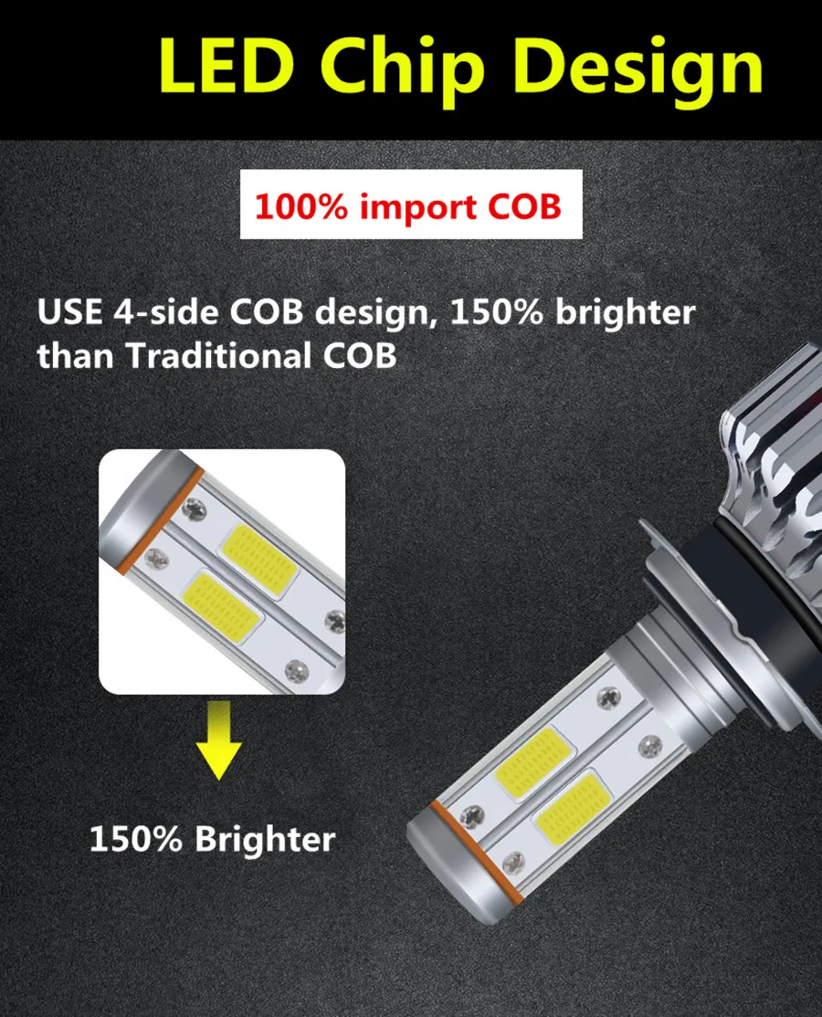 Светодиодный H7 4-сторонними 3000K 6000K 8000K автомобильный светильник 60 Вт 6000LM головной светильник светодиодный H4 H1 H11 9005 HB3 9006 HB4 H13 H3 9007 HB5 880 H27 авто