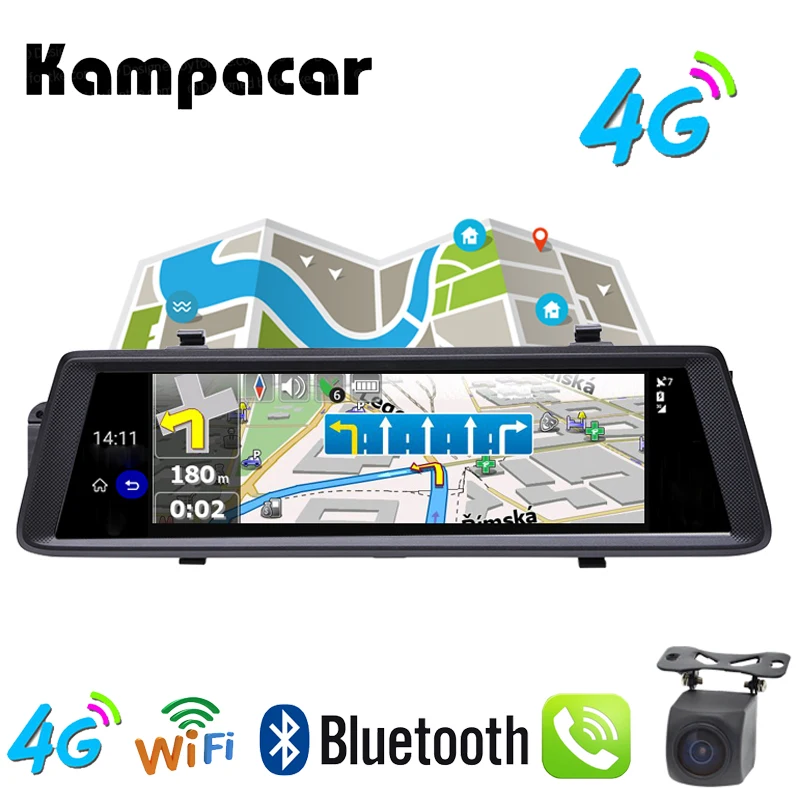 

Kampacar Camera GPS Tracker 4G Navigator Android Car DVR 10 Inch Touch Mirror With Rear View Camera ADAS Bluetooth WIFI Dash Cam