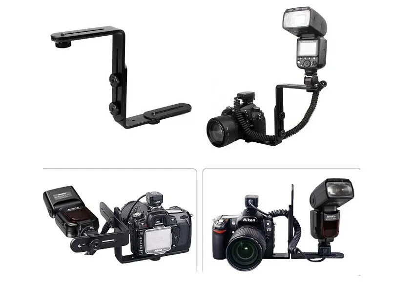  Photo Studio Accessories Universal Adjustable Dual-L Flash Bracket Stand Support Holder for DSLR Ca