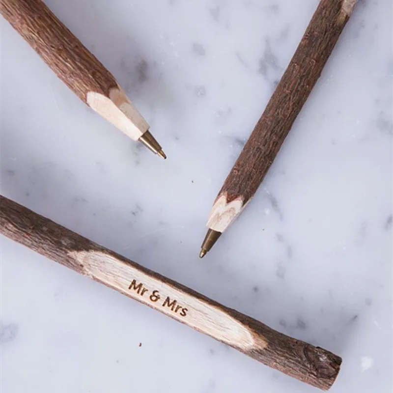 

50pcs Personalized Wooden Wedding Guest Book Pen Save The Date Wedding Invitations Card Pen Custom Rustic Wedding Decor