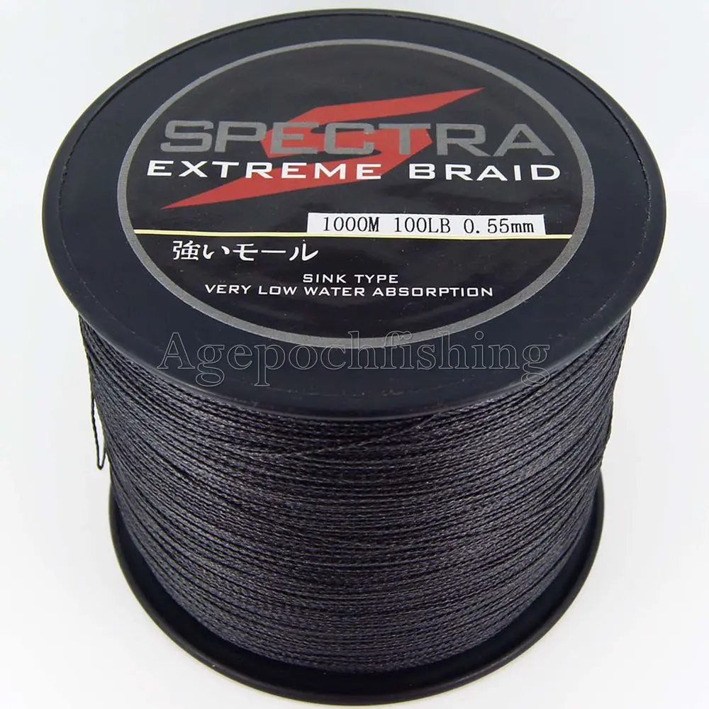 Free shipping& factory price!! 4 strands 1000m 100lb braided fishing line .blackin Fishing