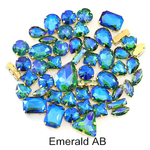 50 шт. разноцветные стразы в форме кристалла AB с когтями, Золотое металлическое основание, швейные камни для ювелирных изделий B1138 - Цвет: Emerald AB