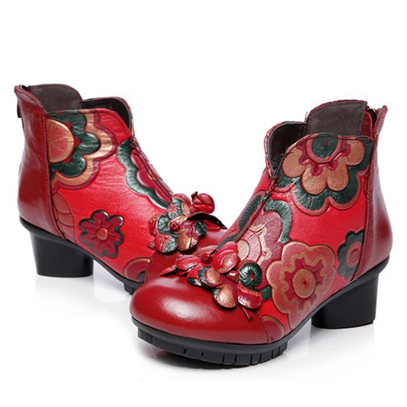 Femmes En Fleur Noir Hiver Chaussures Femme Zipper Cuir Botas Faible eYEW29DHI