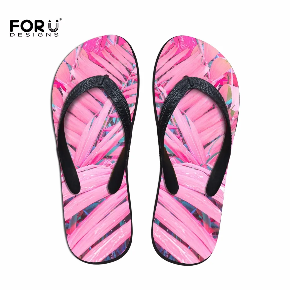 FORUDESIGNS 3D Palm Trees Printed Women House Flip Flops Summer Slippers Flats for Ladies Casual 