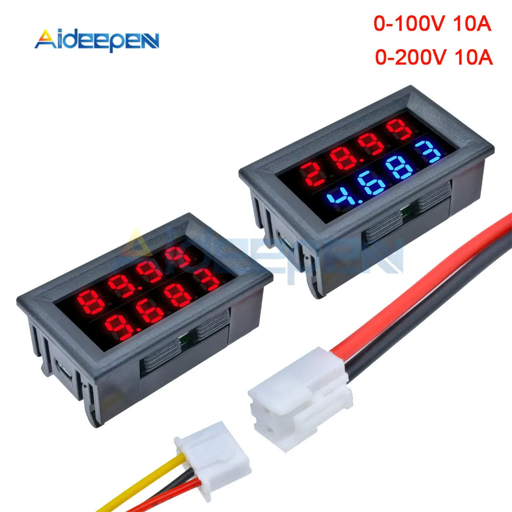 

0.28'' Digital Voltmeter Ammeter 4 Bit 5 Wires DC 100V 200V 10A Voltage Current Meter Red Blue/Red Red LED Dual Display Amp Volt