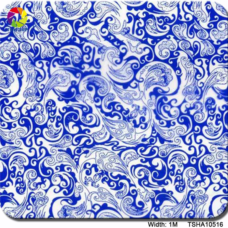 TSAUTOP 1 м * 10 синий цветочный дизайн TSHA10512 переводная печатная пленка