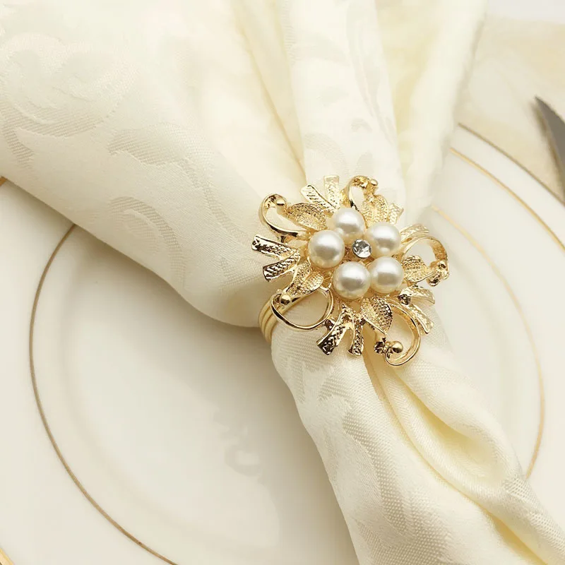 

12PCS metal napkin ring European pearl flower napkin ring