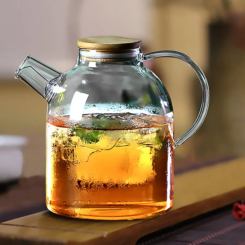 Glass Teapot with Bamboo Lid Glass Carafe Hot or Iced Water Pitcher