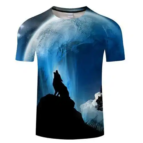 galaxy волк harajuku футболка, 3D печатается мужские летние повседневный уличный стиль Круглый воротник FO. футболка - Цвет: picture color