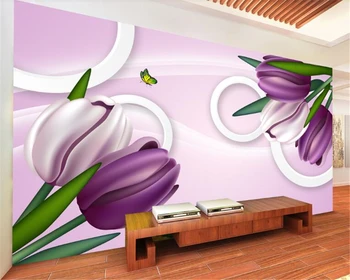

beibehang wall paper 3d Custom fashion high-definition beautiful purple tulips wallpaper decorative painting papel de parede
