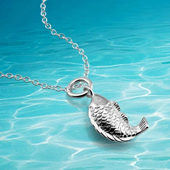 

Charm Solid 925 Sterling Silver women fish Pendant necklace O Chain Lady's pet Necklace;Small goldfish Pendants necklace gift