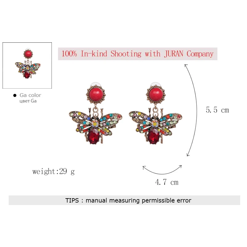 JURAN, Винтажные серьги, стразы, пчела, бабочка, стрекоза, серьги-гвоздики для женщин, массивное ювелирное изделие с кристаллами, подарок, Brincos, Лидер продаж