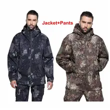 Для охоты на открытом воздухе, тактические, водонепроницаемые, ветрозащитные, полиэфирные пальто, мужские, военные, походные, для кемпинга, из акулы, флисовая куртка+ штаны