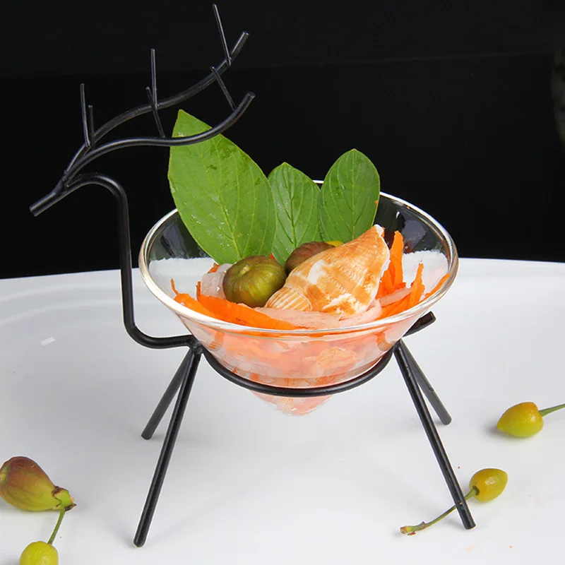

Sushi Tray Transparent Shelf Glass Bowl Wrought Iron Irregular Cuisine Tableware Bar Artistic Specialty Cooking Utensil 1pcs