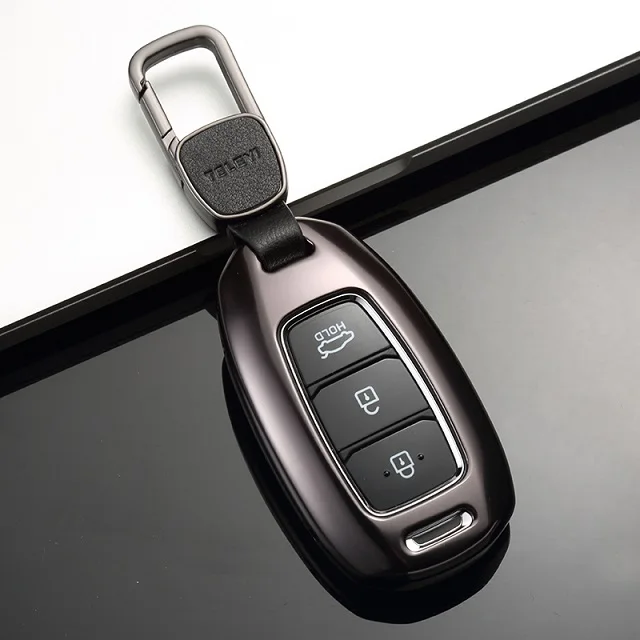 Алюминиевый сплав автомобильный ключ чехол для ключа Держатель для hyundai i30 Solaris Azera Grandeur Ig Accent Santa Fe Palisade KONA Encino - Название цвета: 01