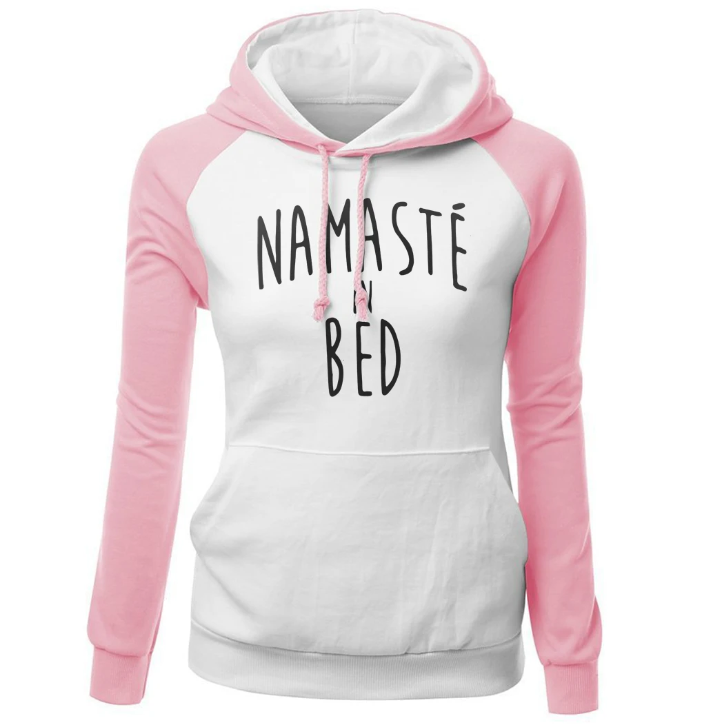 NAMASTE в кровать Письмо печати Hoody 2017 Осень Зима Тонкий Kawaii Женский свитшот мода уличная одежда для кроссфита спортивный костюм K-pop