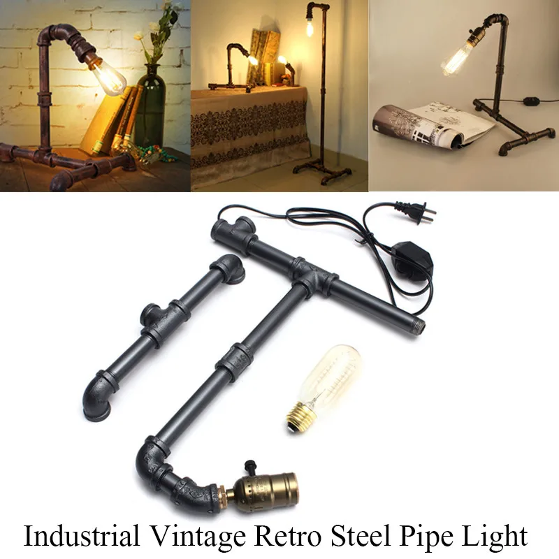 

40W E27 T45 Table Lamps Edison Bulb Industrial Vintage Loft Edison Water Pipe Table Light Bulb Desk Lamp Home Bar Shop