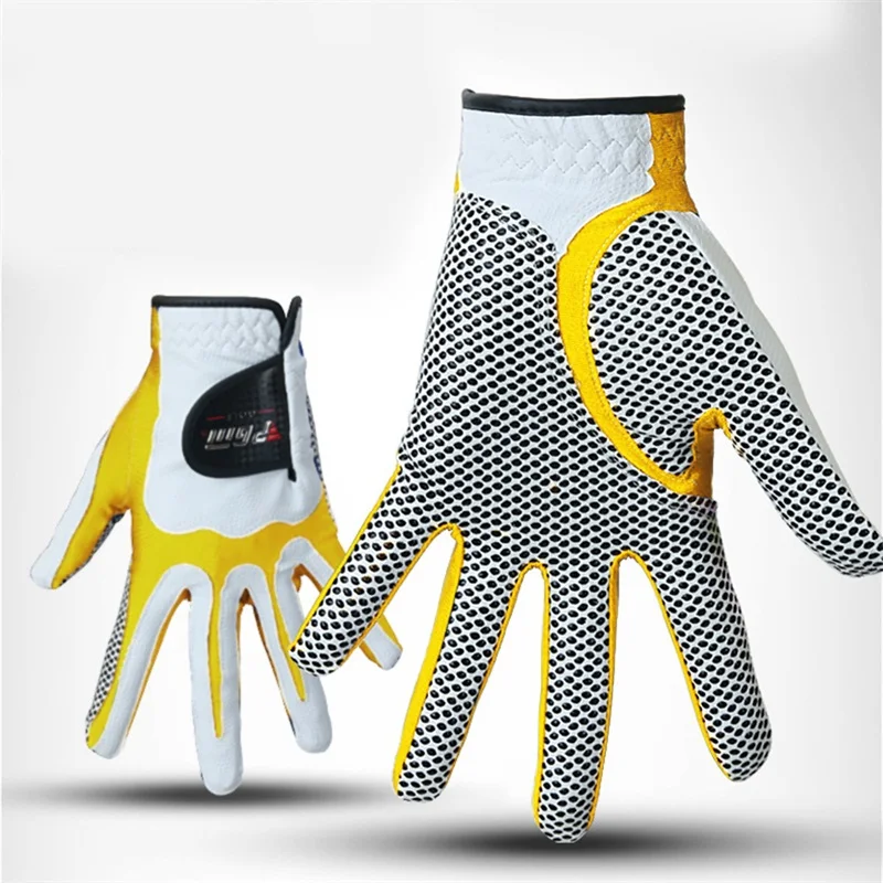 1 шт. PGM левосторонние перчатки для гольфа Спорт на открытом воздухе высокая эластичность Leica ткань дышащая Нескользящая Спортивная одежда для мужчин - Цвет: Цвет: желтый