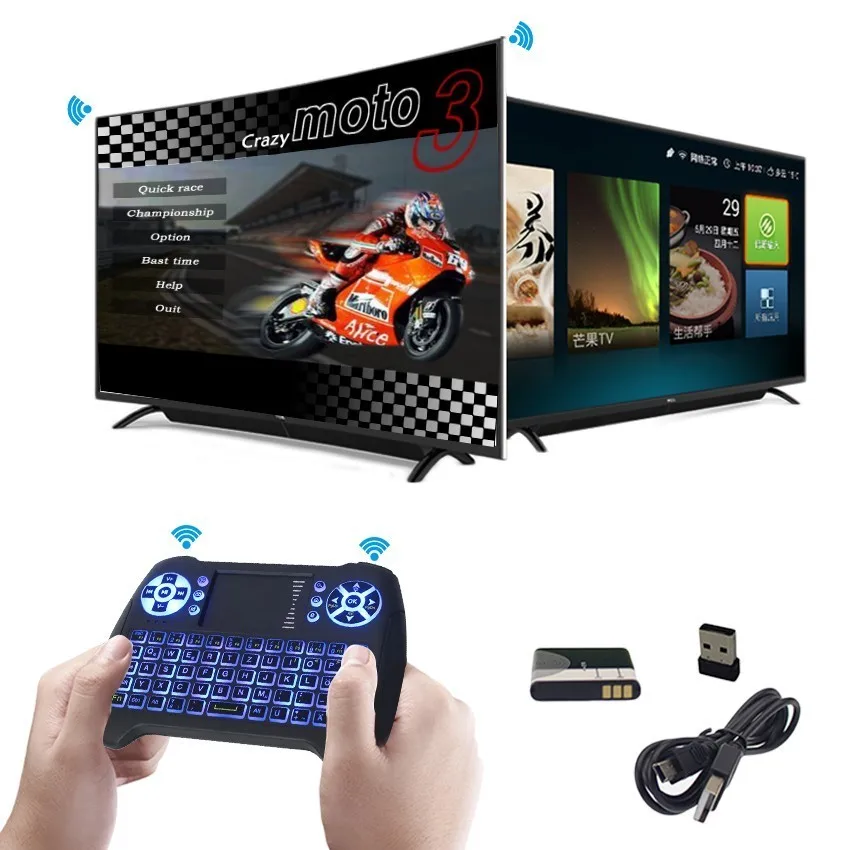 

NEW T16 Blue Backlight Wireless Mini Squirrel 2.4G Wireless Keyboard with Touch Screen English/German/French / Spanish / Italian