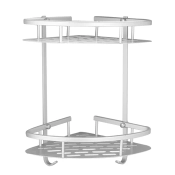 

Space aluminum double-layer corner board toilet wall 2-layer triangle rack with hook bathroom corner wall hanging angle frame