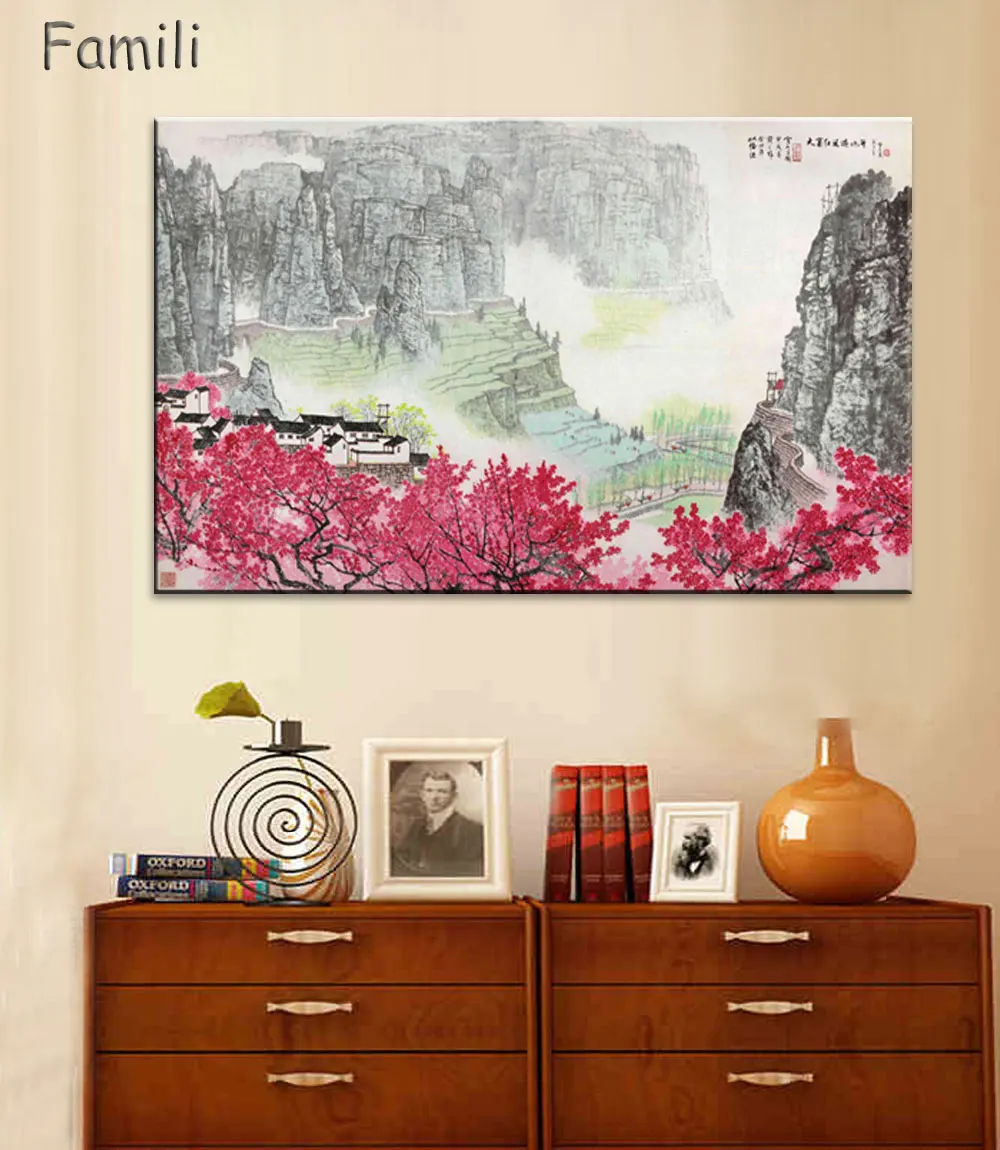 

Large Wall Art Canvas Prints Chinese Mountain and River painting Picture Hall Living Room Decor Canvas Art Wall Poster Print-67