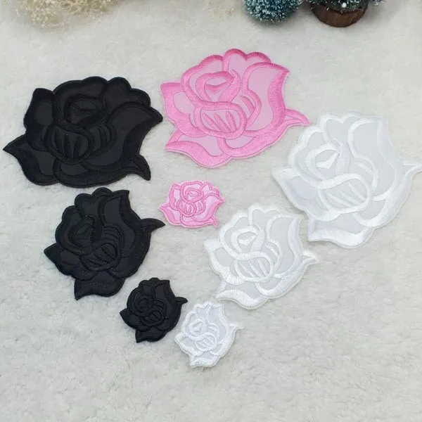 Lace Flowers Black White and Pink 3 sizes Iron on Cloth Patches - 1