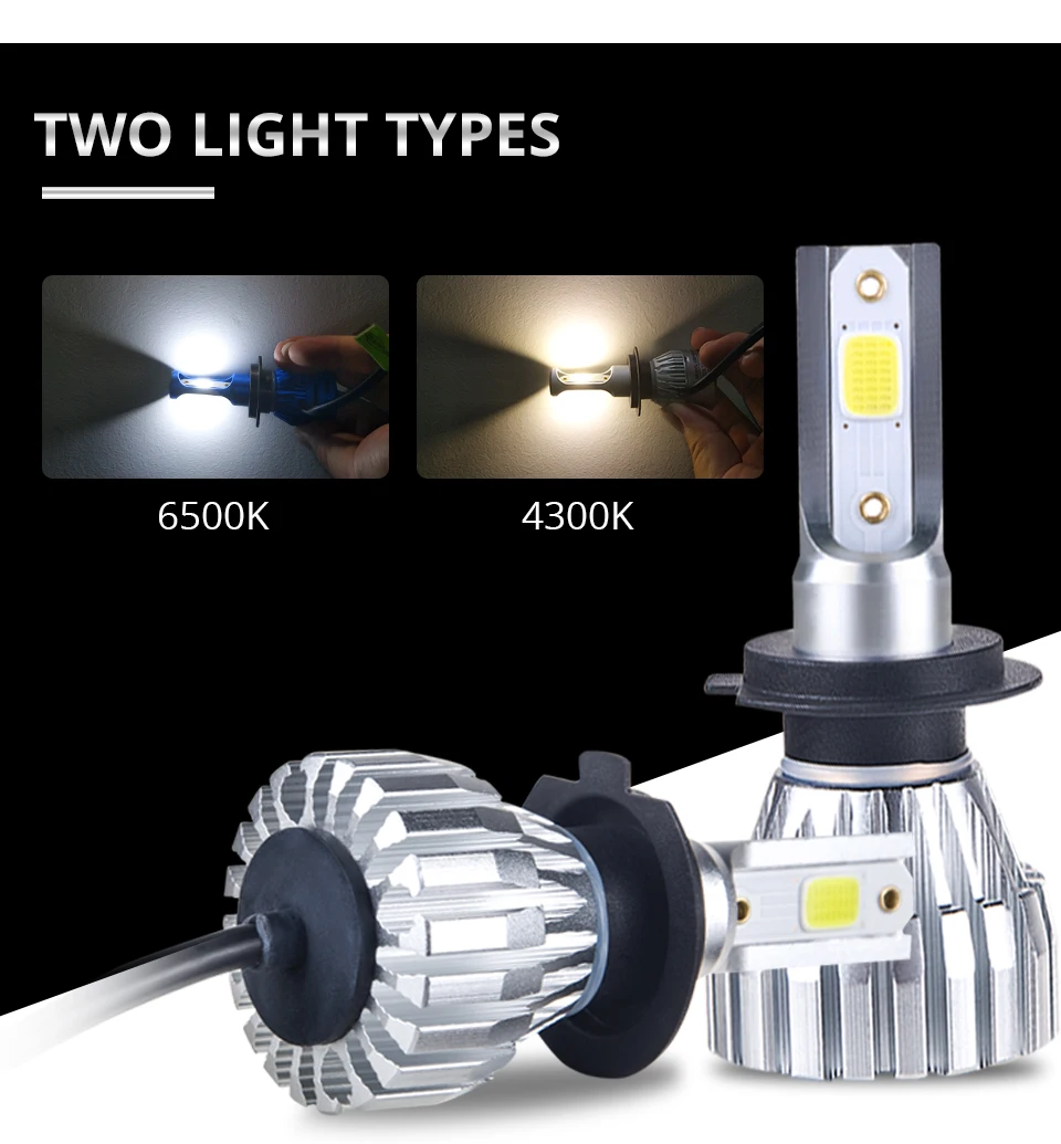 Mini H4 H7 Led Fanless Car Headlight  Bulbs 4300K 12V 9005 HB3 9006 HB4 H1 Luces Led Para Auto 5000LM H3 H11 50W 6500K Led Light (3)