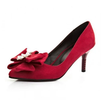 

Small Fragrant Wind Big Yards 26-62 Pointed high-heeled Shoes Diamond Bow Spring Fashion Woman With Shoes W518