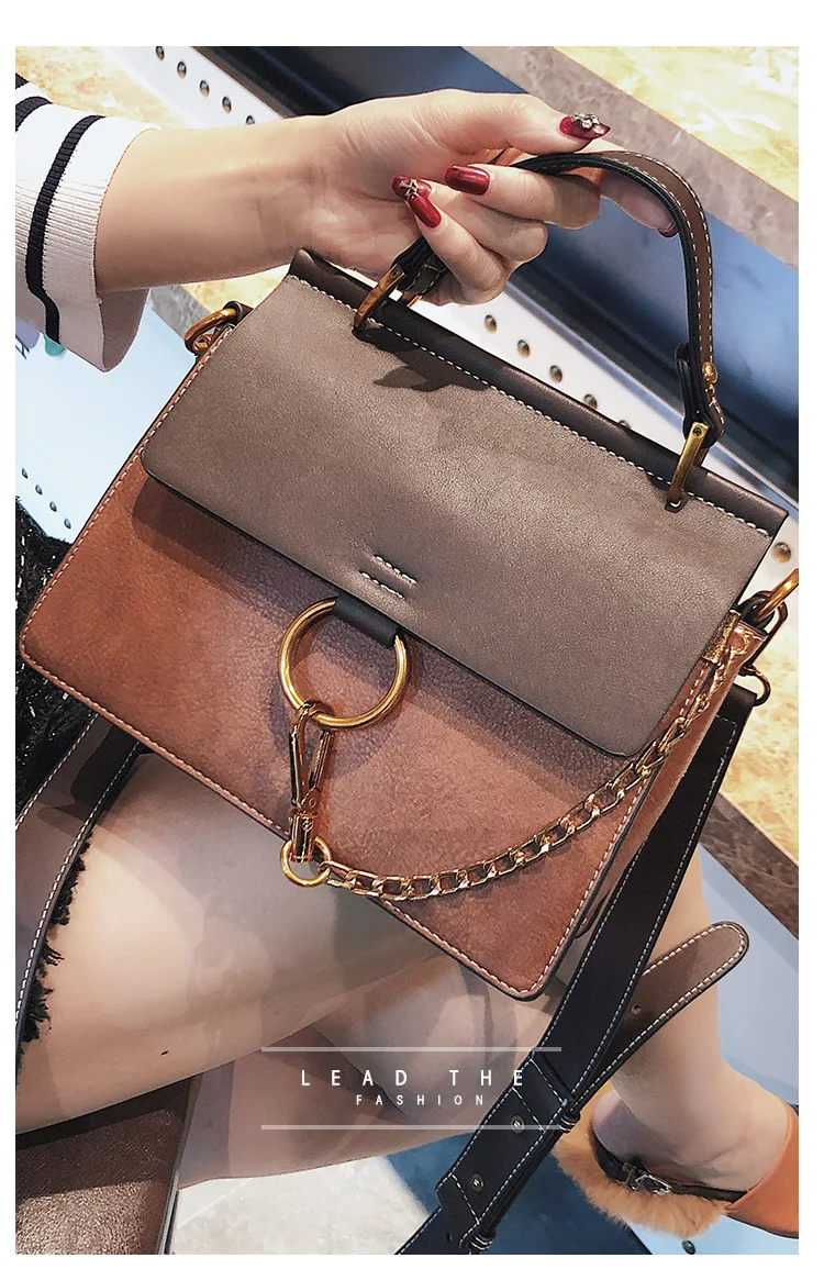 Винтажная модная женская дизайнерская сумка Новая высококачественная женская сумка из искусственной кожи контрастная простая сумка через плечо