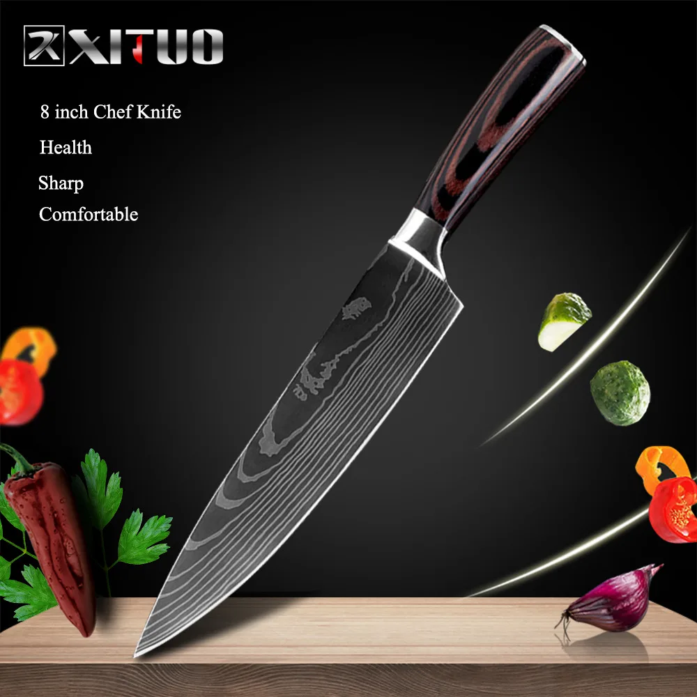 XITUO нож шеф-повара кухонный японский нож cuchillos de cocina кухонные инструменты Мясник сашими нож garmny santoku инструмент для нарезки - Цвет: 8 in chef knife