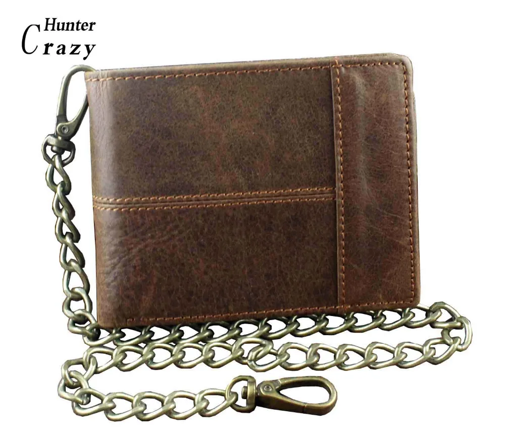 Cartera Vintage de cuero marrón con cadena para hombre, plegable/muchos|wallet with|leather with chainleather wallet - AliExpress