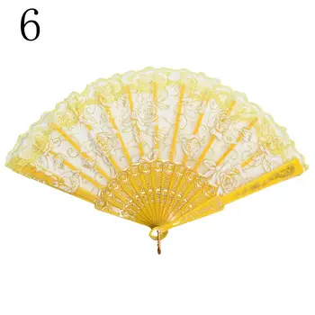 

Chinese Style Colorful Decorative Fans Lace Fabric Silk Folding Hand Held Dance Fans Flower Party Wedding Prom