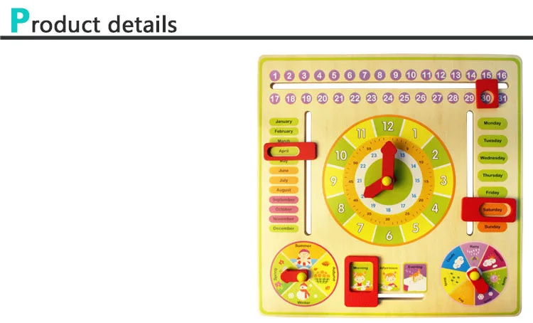 Детские деревянные игрушки с календарем, многофункциональные детские цифровые часы с датой и погодой, диаграмма сезона, для малышей, для раннего обучения
