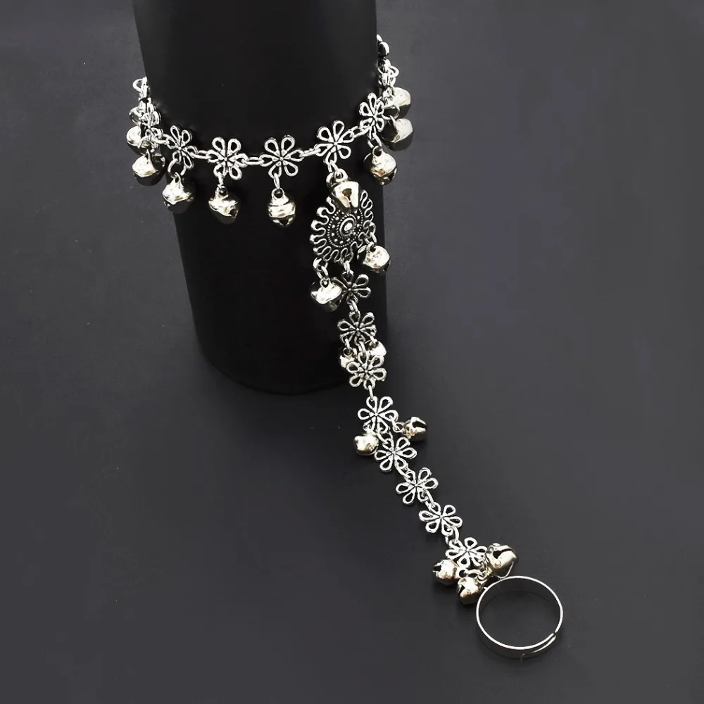 

2 Colors Bohemian Silver Blue Resin Bead Tassel Bracelets & Bangles Antalya Gypsy Hollow Out Flower Bells Bracelet Women Jewelry
