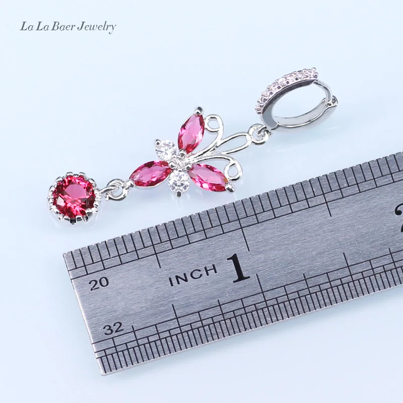 L& B леди 925 серебряные ювелирные наборы розовый кристалл браслет из белого циркония Ожерелье Длинные серьги с подвесками цепь для женщин