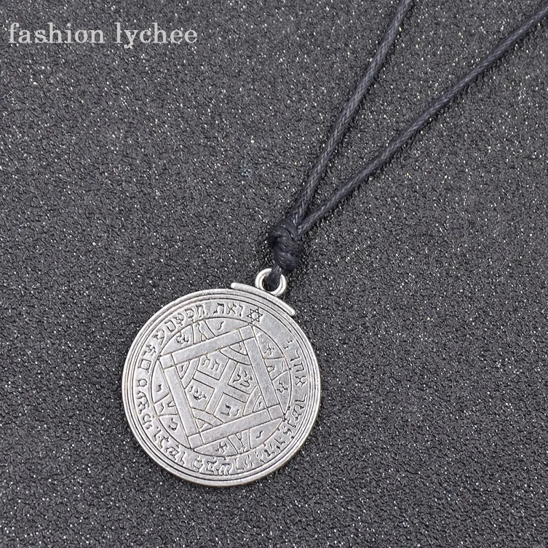 

fashion lychee Key Of Solomon Ultimate Love Pendant Circle Necklace Talisman Amulet Wicca Antique Silver Color Men Jewelry
