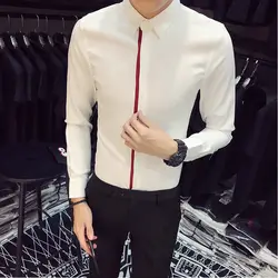 Корейский смокинг Мода Slim Fit простой рубашка Для мужчин с длинным рукавом осень новый ночной клуб Повседневное одноцветное платье рубашки