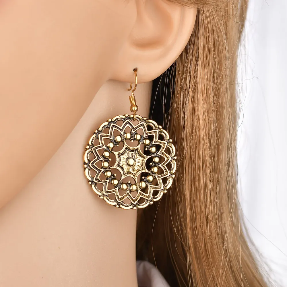 

Bohemia style Big Round Flower Fashion Earrings Travel DIY Handmade Women Ear Jewelry Friend Best gift Crafts 2018 1 Pair