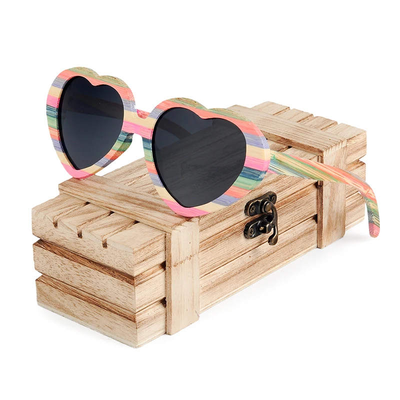 Heart Colorful Bamboo Wooden SUNGLASSES (3)