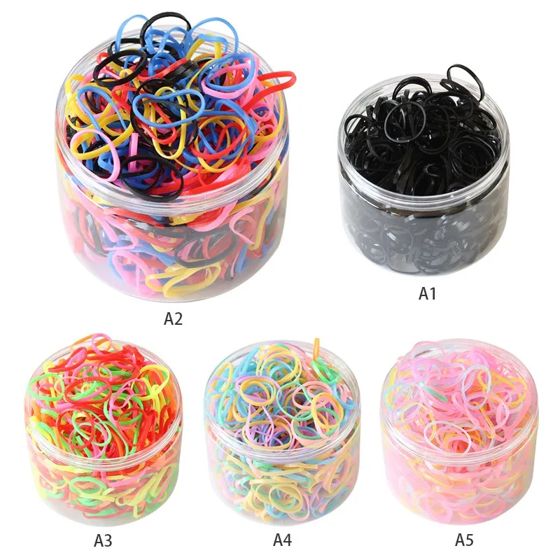 About 1000pcs/box Kids Disposable Rubber Band Children's Girls Thickening Hair Acessories Solid Color Hair Ring