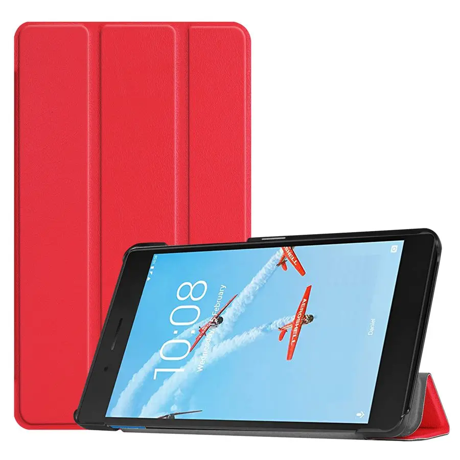 Тонкий Магнитный чехол из искусственной кожи для lenovo Tab E7 tb-7104f, 7,0 дюймов, умный чехол для lenovo Tab E7, чехол для планшета+ пленка+ ручка - Цвет: red