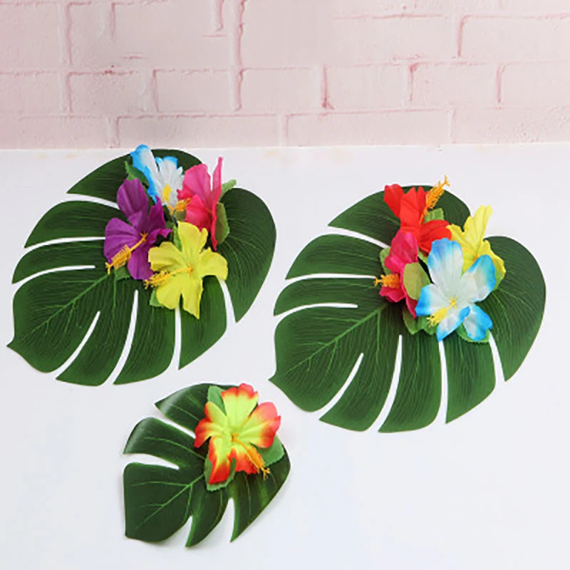 

Green Jungle Plants Artificial Leaf Tropical Palm Leaves Island Style Simulation Plant Wedding Party Table Home Decor