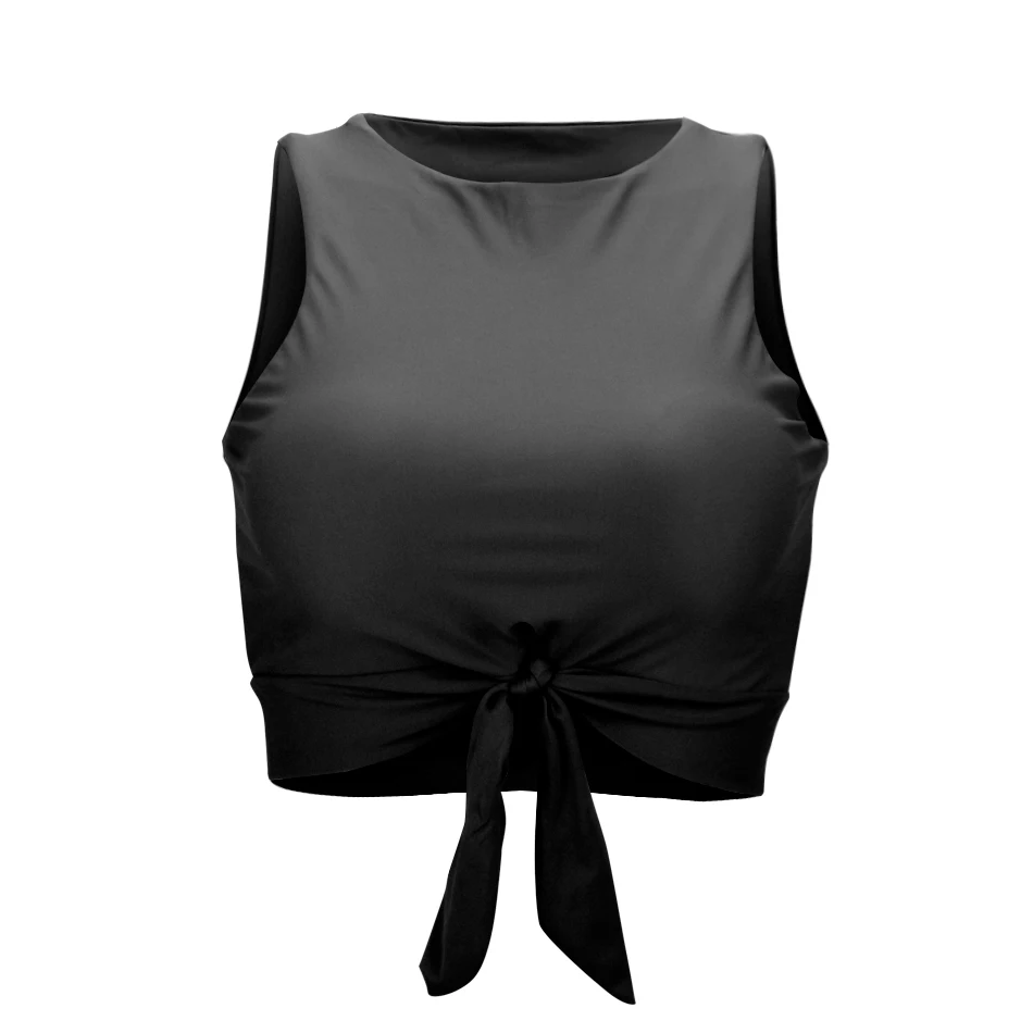 Blesskiss женский топ для плавания, бикини с высокой горловиной и узлом, одежда для плавания, купальник, купальный костюм, топы размера плюс, бюстгальтер для плавания, Спортивная рубашка - Цвет: black