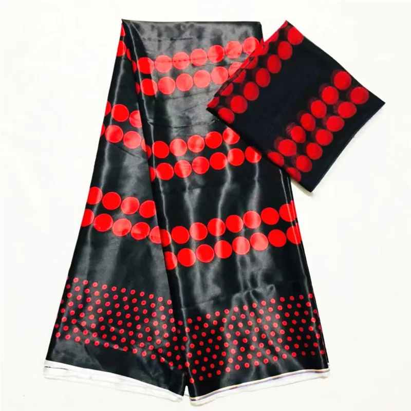 

african wax print silk fabric 2019 hot selling silk fabrics black and red silk satin farbic with chiffon set 4+2yards