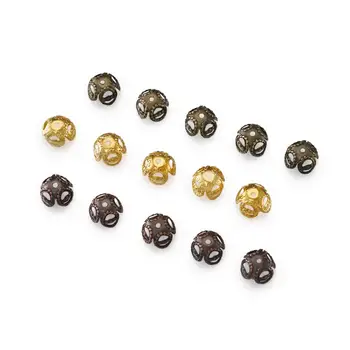 

8x5mm 500pcs/Color Metal Bead Caps 4-Petal Nickel Free Beads Spacers DIY Jewelry Making Golden Red Copper Antique Bronze