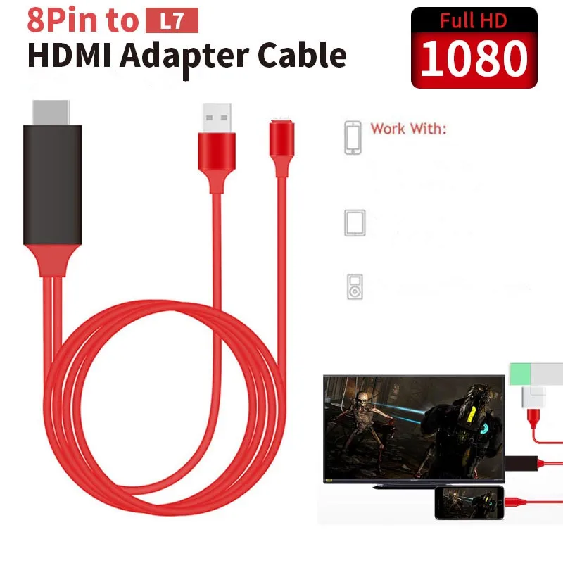 

HDMI Cable HD 1080P Adapter For Cable Adapter HDTV TV 8 Pin For iPhone X 8 plus 7 plus