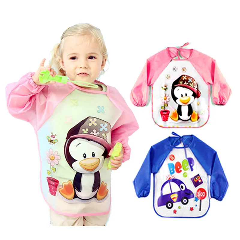 

Baby Bibs Burp Children Cartoon Drawing Eating Feeding cloths Waterproof Long Sleeve Infant Newborn Bib Apron