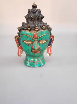 

China pure copper inlay calaite Sakyamuni Buddha head statue