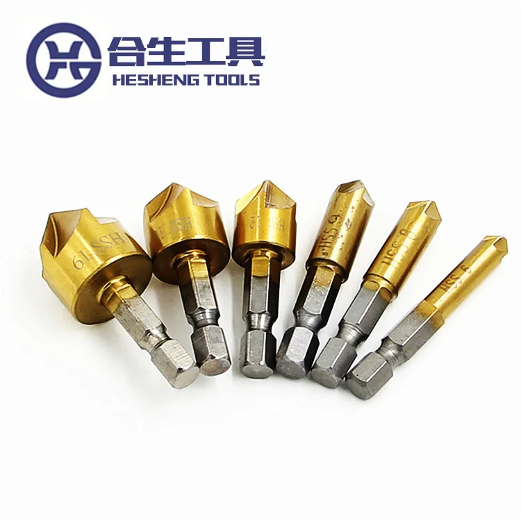 6PC Hexagonal Titanium Handle Five Blade Chamfer Knife 3PC Reaming