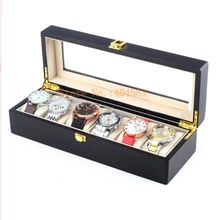 6 слот черный лак для пианино деревянная коробка для часов